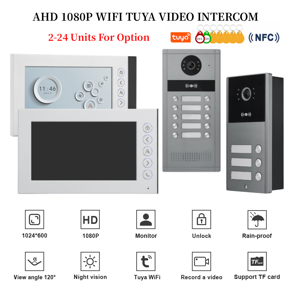 Smart Doorbell Wired - 2-24 Einheiten Tuya Smart Video-Türklingelsystem NFC-Entriegelung
