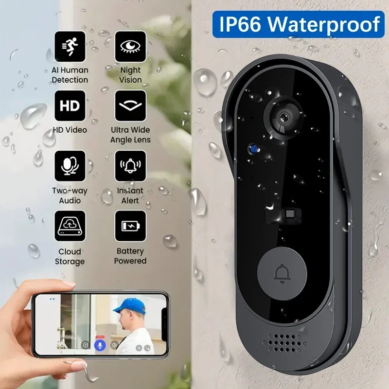 Smart Doorbell Wired - Video HD Kabellose Wasserdichte Türklingel-Kamera, Nachtsicht