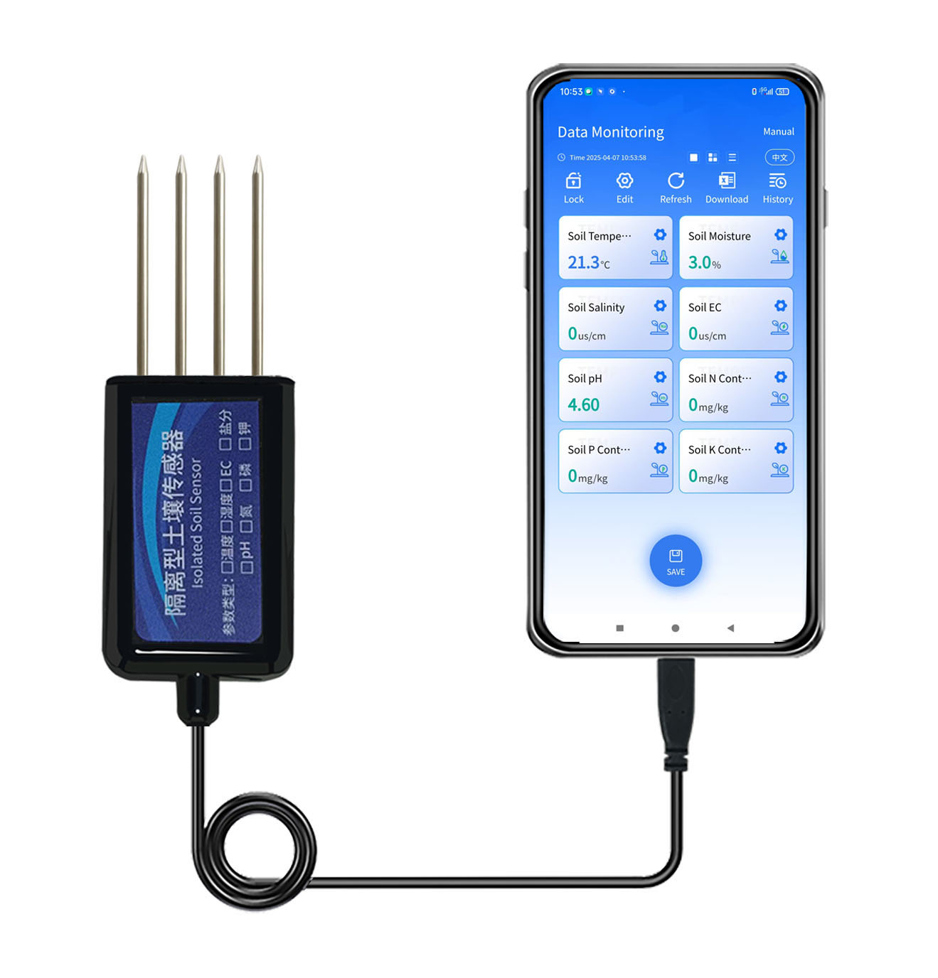 Temperature Humidity Sensor - 8-in-1 digitaler Bodensensor, Android, Bodentemperatur, Luftfeuchtigkeit,